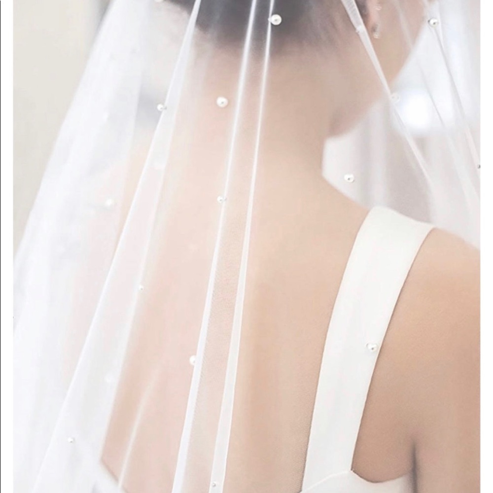 NEW Handmade White Jasmine Pearl Wedding Veil with Comb FINGERTIP - Picture 3 of 11